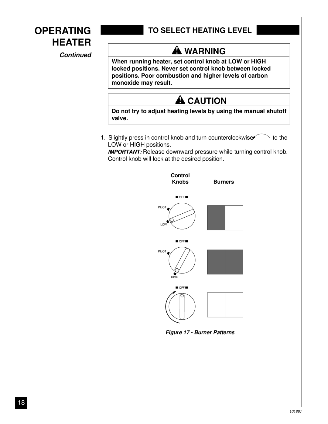 Desa CGN10R installation manual To Select Heating Level 