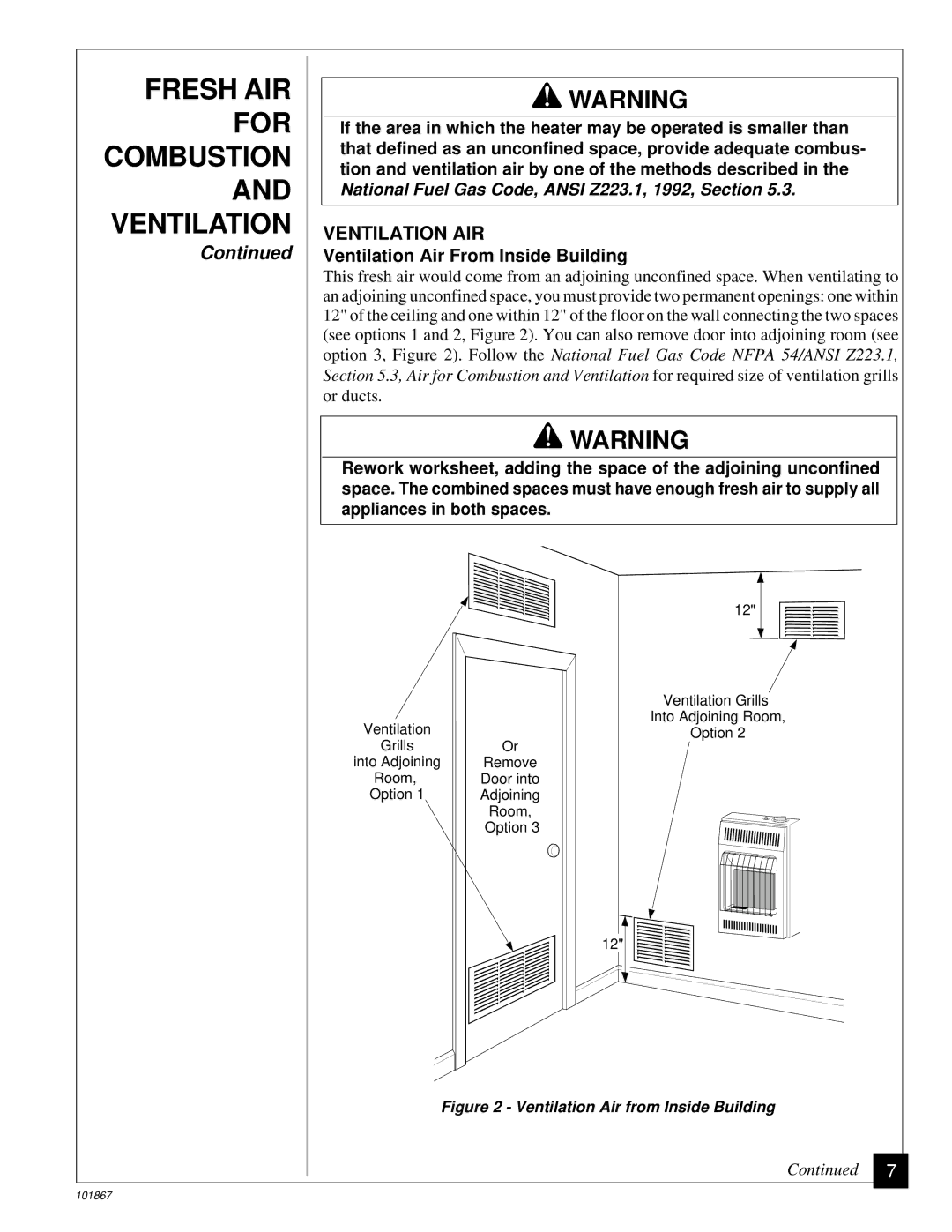 Desa CGN10R installation manual Ventilation AIR, Ventilation Air From Inside Building 