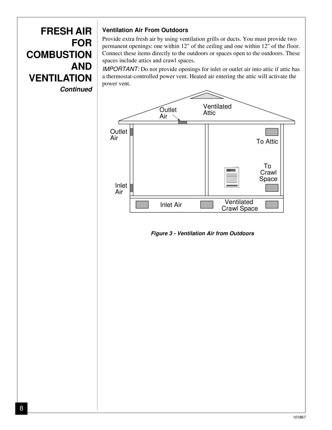 Desa CGN10R installation manual Ventilation Air From Outdoors, Ventilation Air from Outdoors 