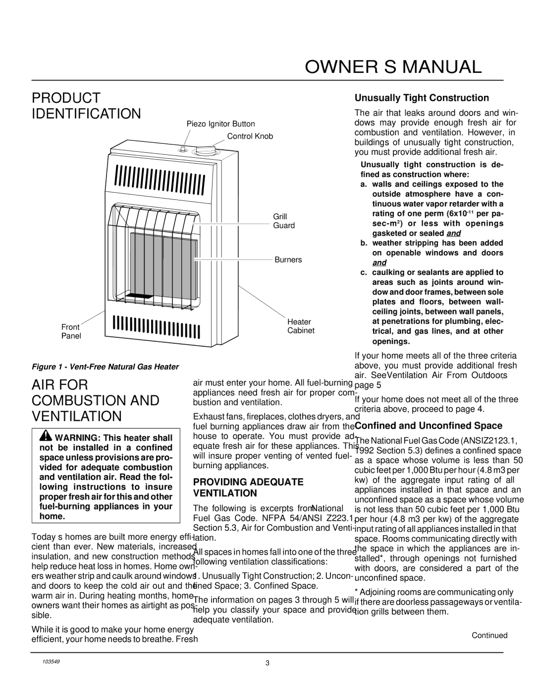 Desa CGN10RL installation manual Product Identification, AIR for Combustion and Ventilation, Unusually Tight Construction 