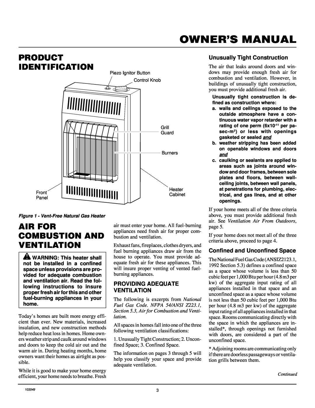 Desa CGN10RL installation manual Product Identification, Air For Combustion And Ventilation, Unusually Tight Construction 