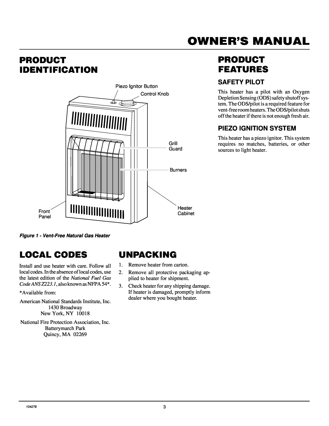 Desa CGN10RLA installation manual Product Identification, Product Features, Local Codes, Unpacking 