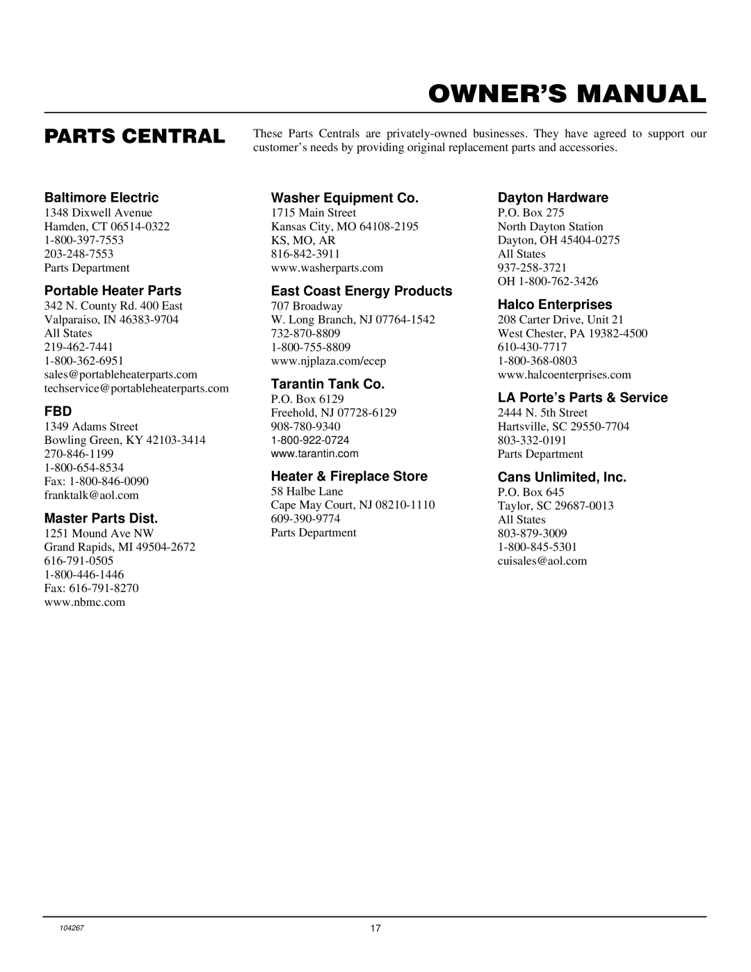 Desa CGN10TA, CGN10TLA installation manual Parts Central 