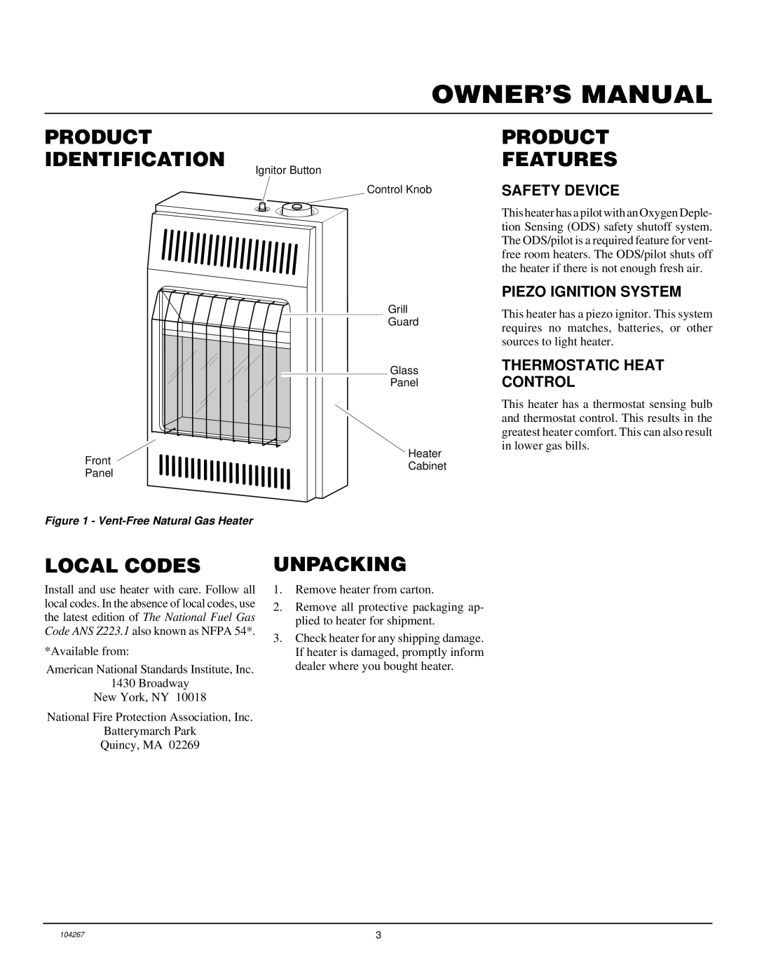 Desa CGN10TA, CGN10TLA installation manual Product Identification, Product Features, Local Codes, Unpacking 