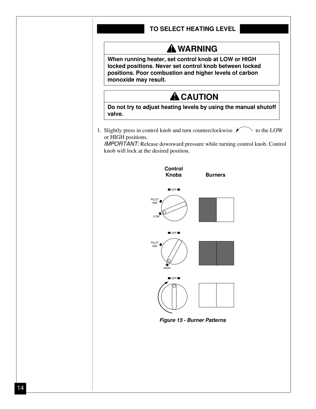 Desa CGN12 installation manual To Select Heating Level, Burner Patterns 