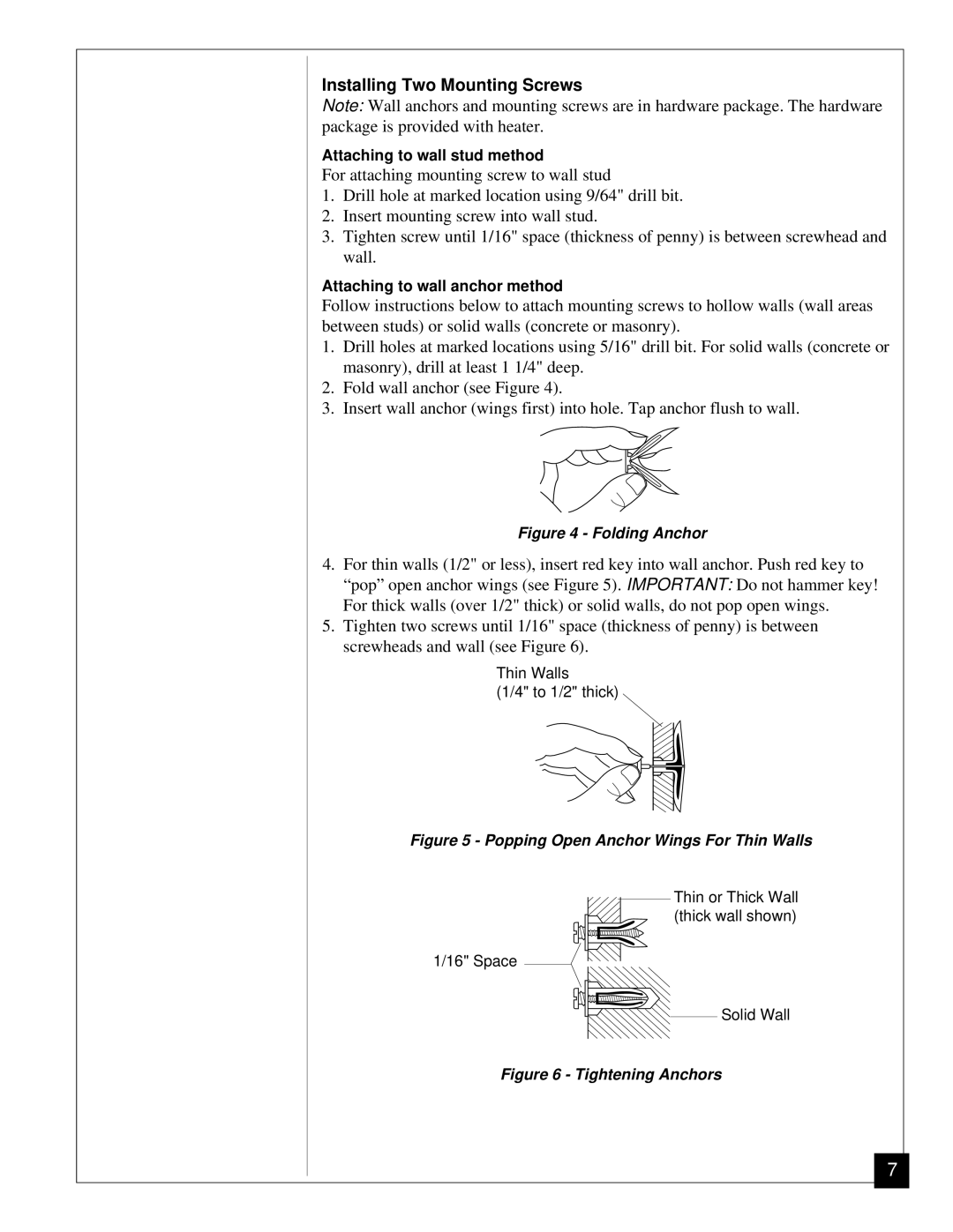 Desa CGN12 installation manual Installing Two Mounting Screws, Folding Anchor 