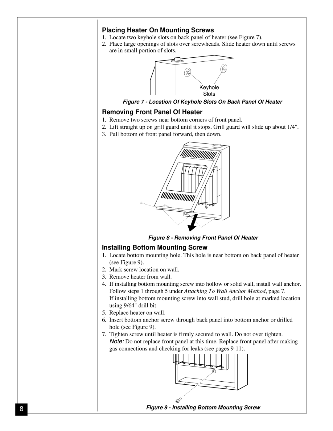 Desa CGN12 installation manual Placing Heater On Mounting Screws 