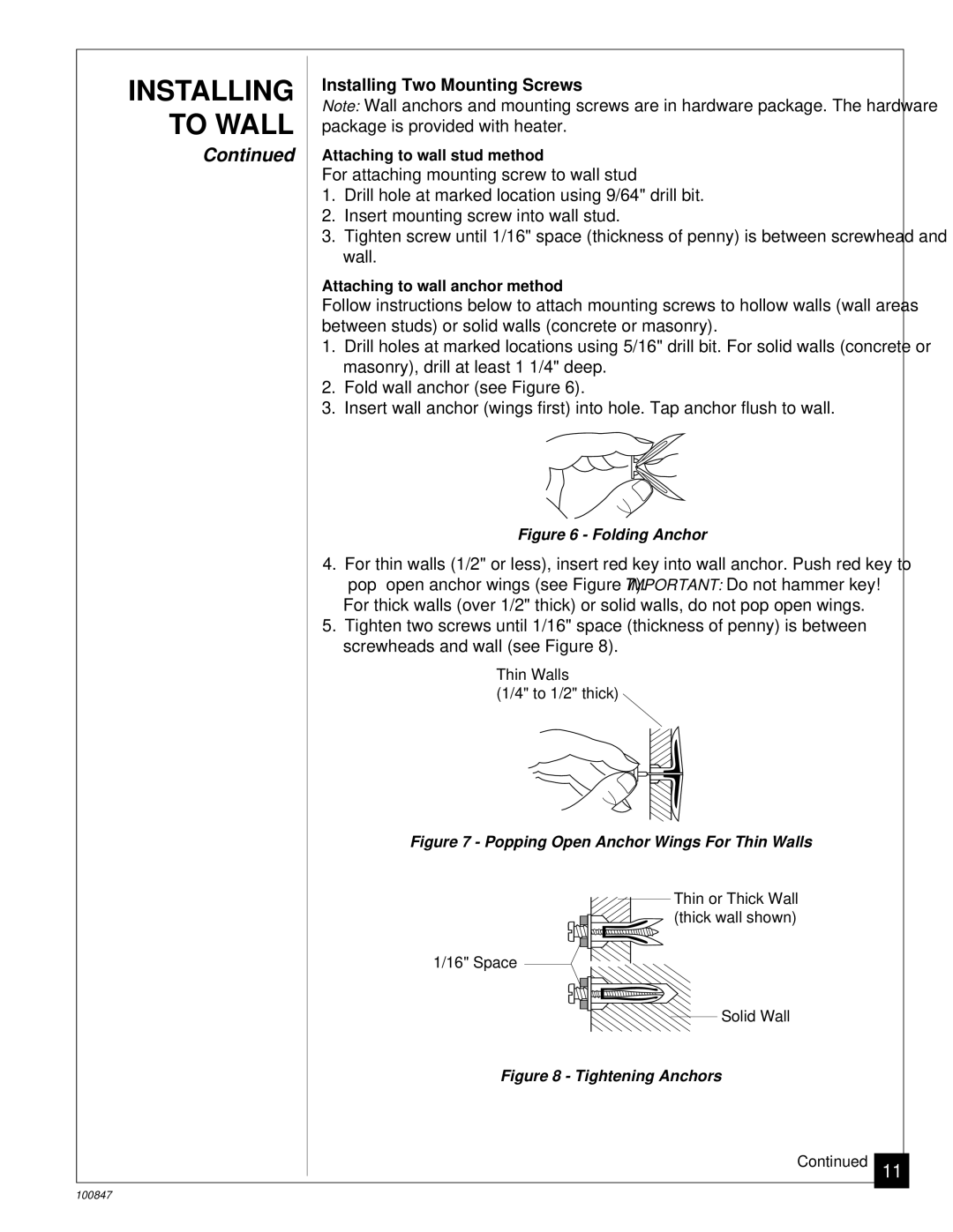 Desa CGN12A installation manual Installing Two Mounting Screws, Folding Anchor 