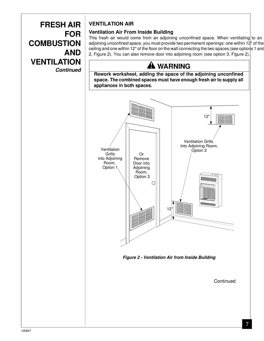 Desa CGN12A installation manual Ventilation AIR, Ventilation Air From Inside Building 