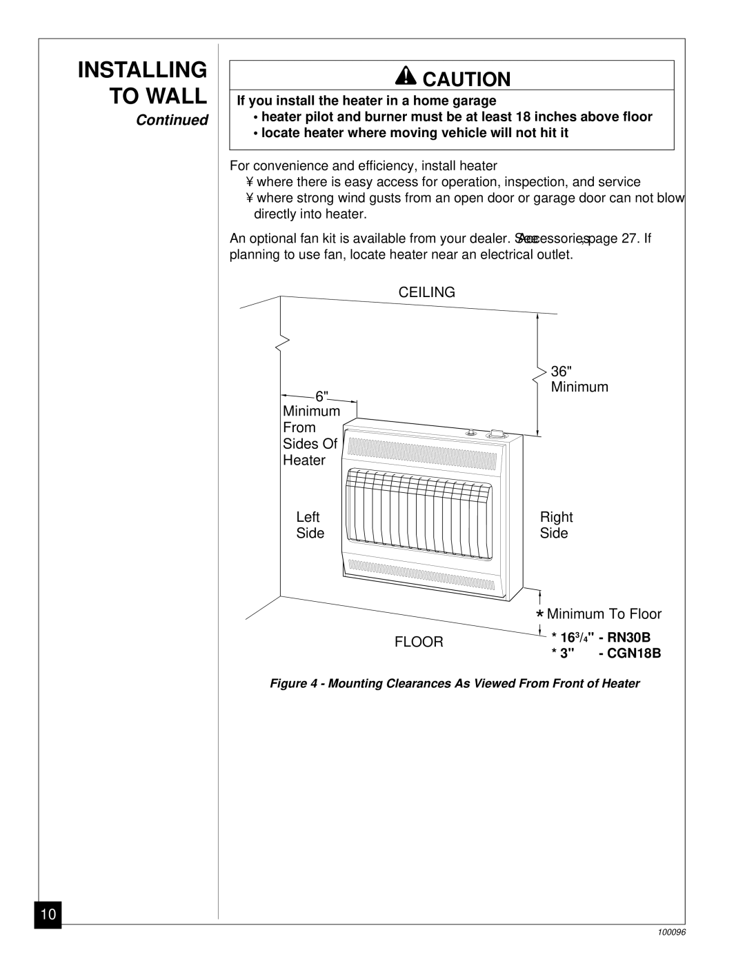 Desa CGN18B installation manual Ceiling, Floor, Right, 16 3/ 4 RN30B 