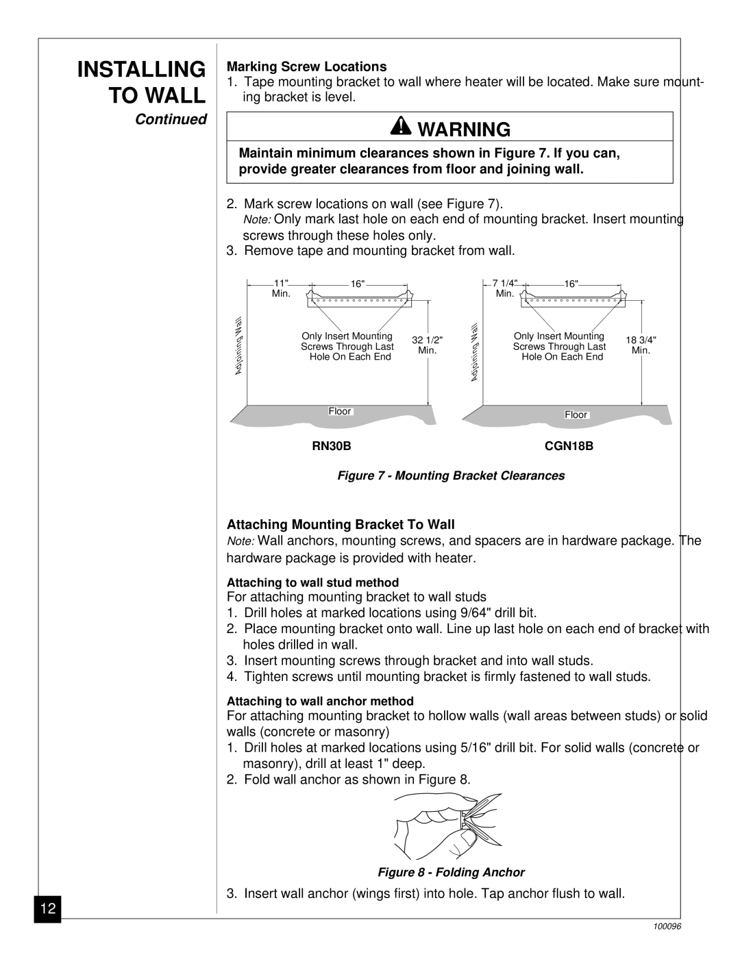 Desa CGN18B, RN30B installation manual Marking Screw Locations, Attaching Mounting Bracket To Wall 