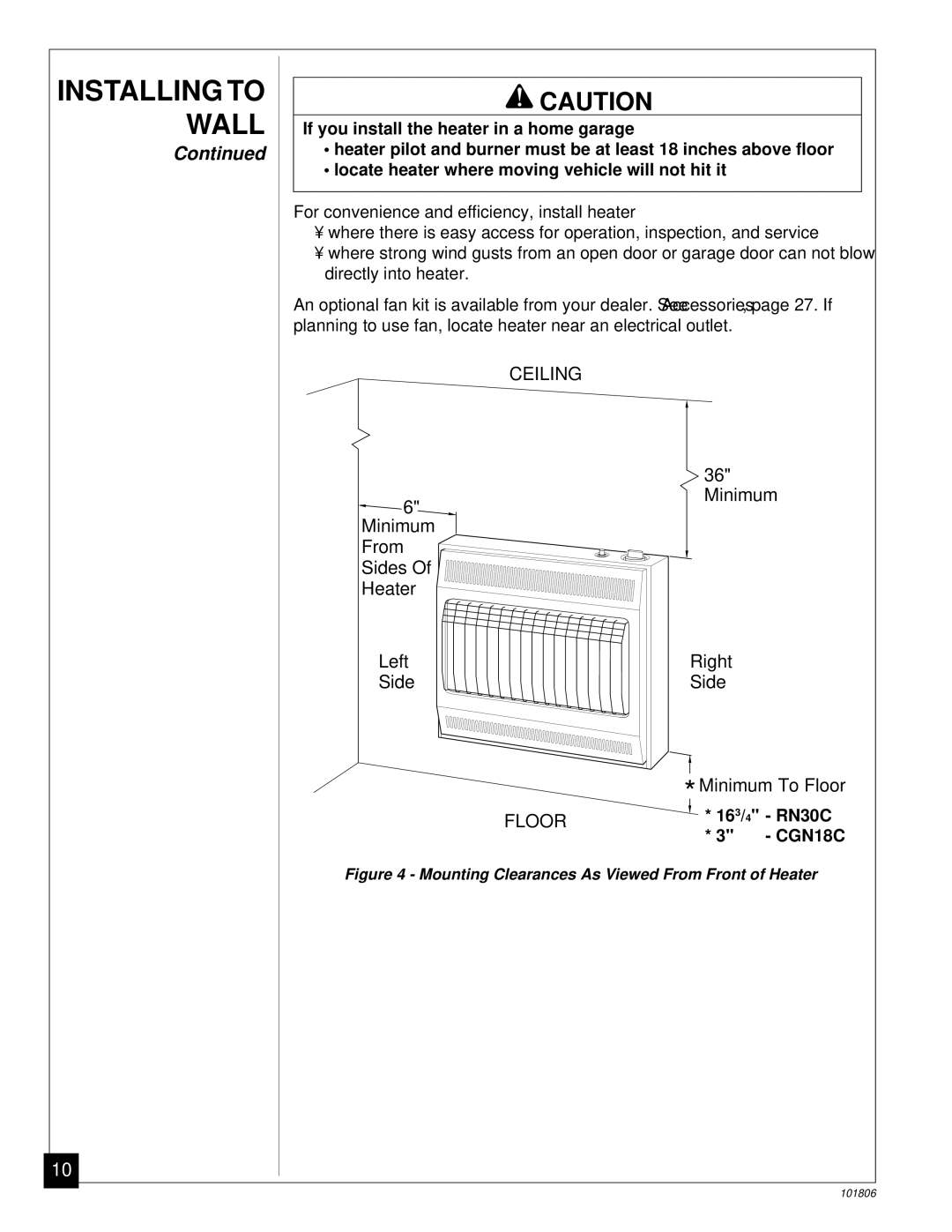 Desa CGN18C installation manual Ceiling, Floor, Right, 16 3/ 4 RN30C 