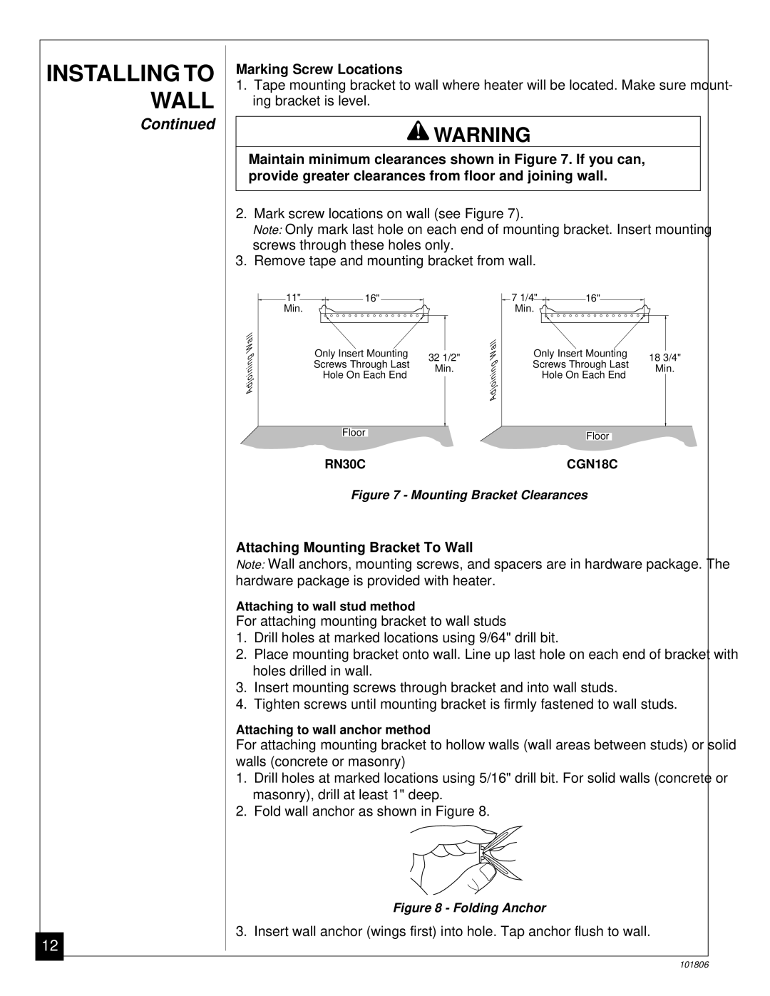 Desa CGN18C, RN30C installation manual Marking Screw Locations, Attaching Mounting Bracket To Wall 