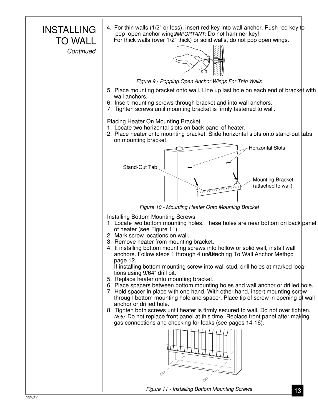 Desa CGN30C, CGN18R installation manual Placing Heater On Mounting Bracket, Installing Bottom Mounting Screws 