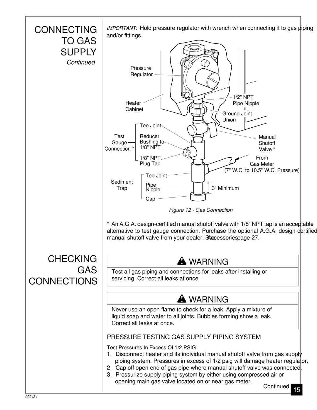 Desa CGN30C Checking GAS, Connections, Pressure Testing GAS Supply Piping System, Servicing. Correct all leaks at once 