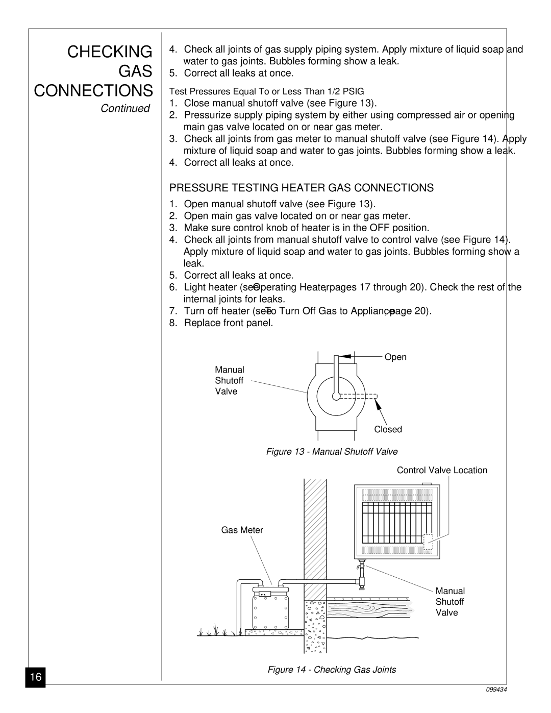 Desa CGN18R, CGN30C installation manual Checking, Pressure Testing Heater GAS Connections 