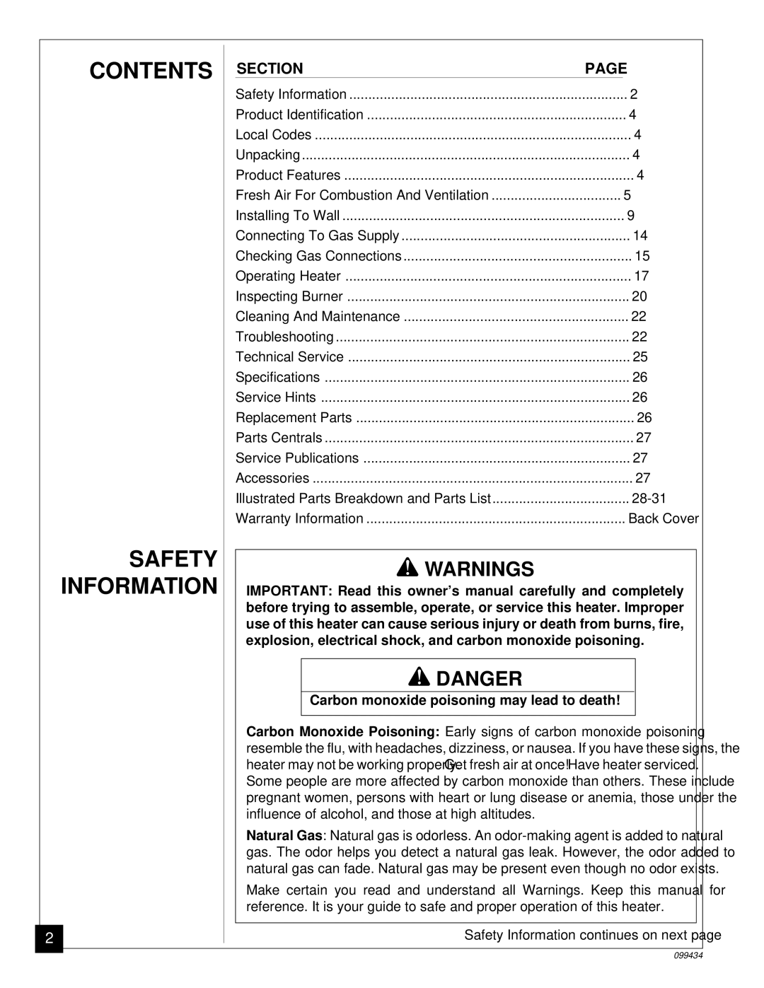 Desa CGN18R, CGN30C installation manual Contents, Safety Information 