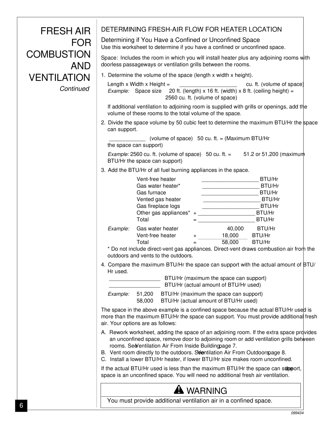 Desa CGN18R, CGN30C installation manual Fresh AIR, Determining FRESH-AIR Flow for Heater Location 