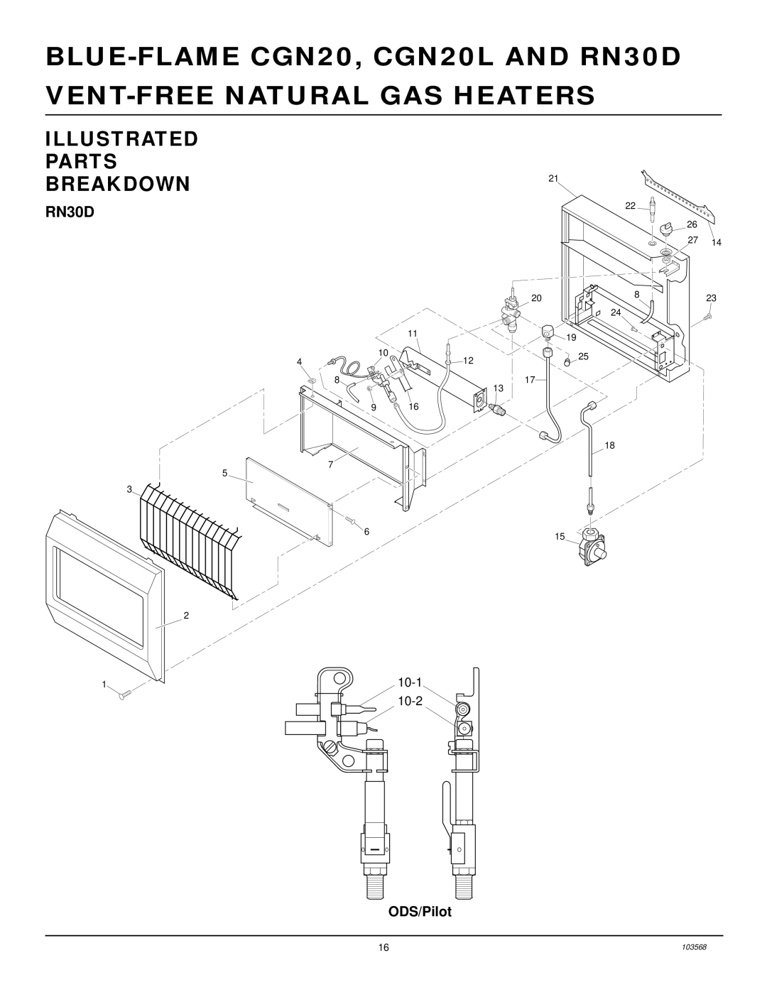 Desa CGN20L installation manual Illustrated Parts Breakdown, RN30D, ODS/Pilot 