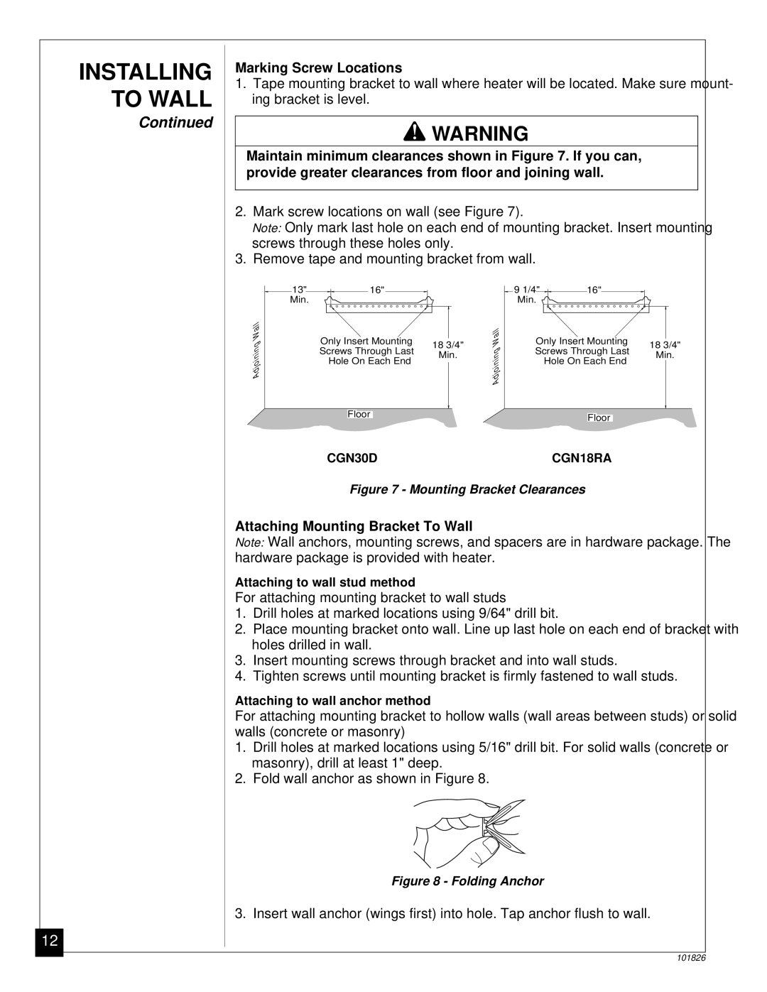 Desa CGN30D, CGN18RA installation manual Marking Screw Locations, Attaching Mounting Bracket To Wall 