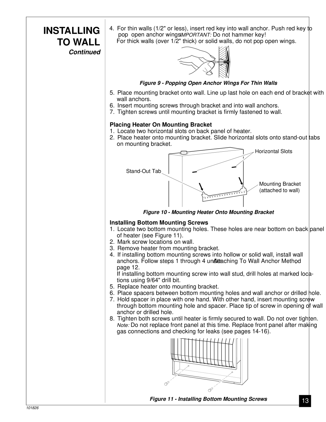 Desa CGN18RA, CGN30D installation manual Placing Heater On Mounting Bracket, Installing Bottom Mounting Screws 