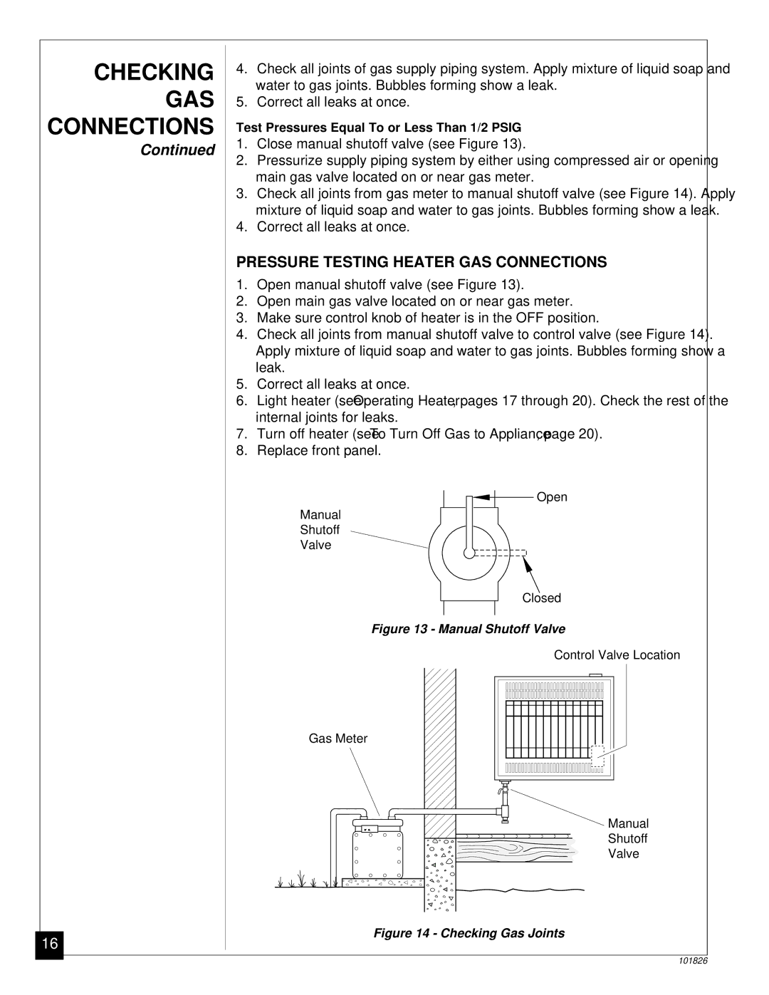 Desa CGN30D, CGN18RA installation manual Checking, Pressure Testing Heater GAS Connections 