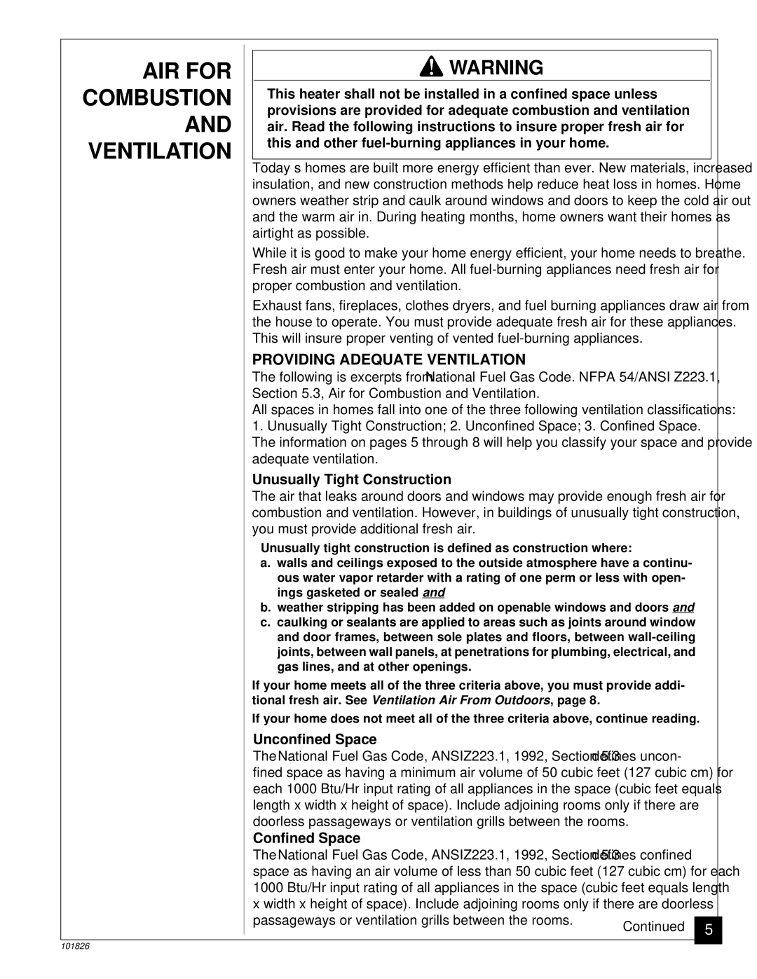 Desa CGN18RA, CGN30D installation manual AIR for Combustion, Providing Adequate Ventilation 