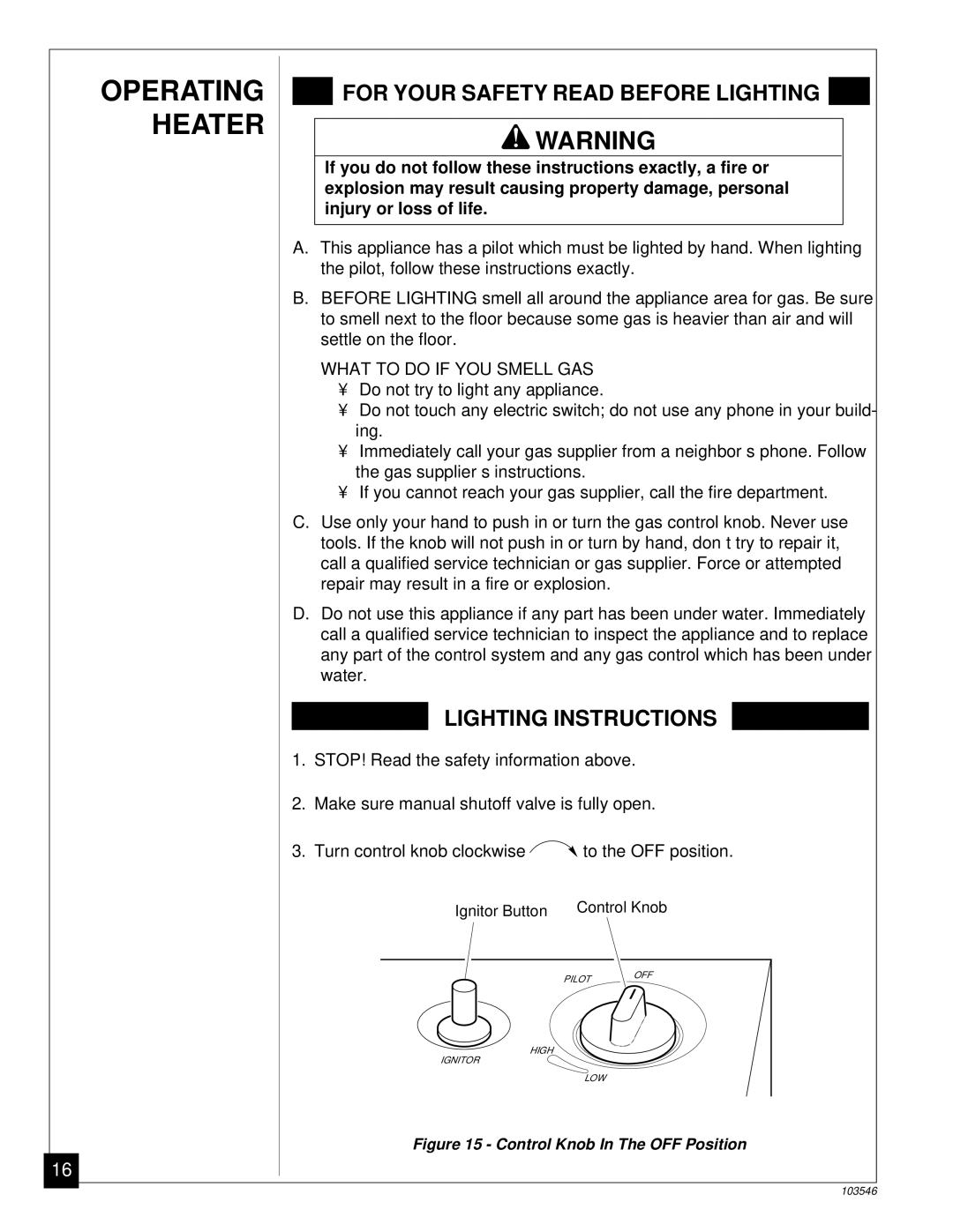 Desa CGN6L, CGN10L installation manual Operating Heater, For Your Safety Read Before Lighting 