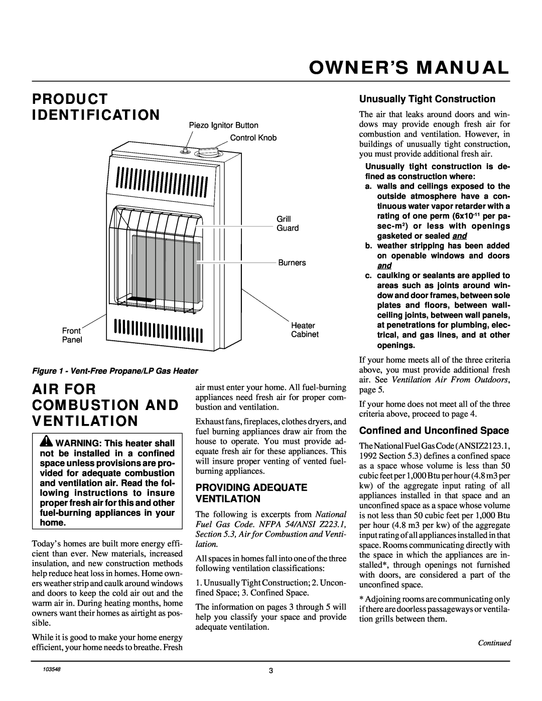 Desa CGP10RL installation manual Product Identification, Air For Combustion And Ventilation, Unusually Tight Construction 