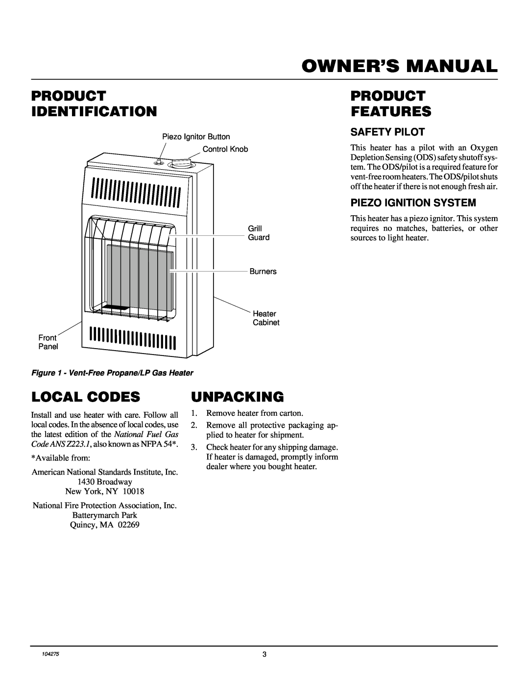 Desa CGP10RLA installation manual Product Identification, Product Features, Local Codes, Unpacking 