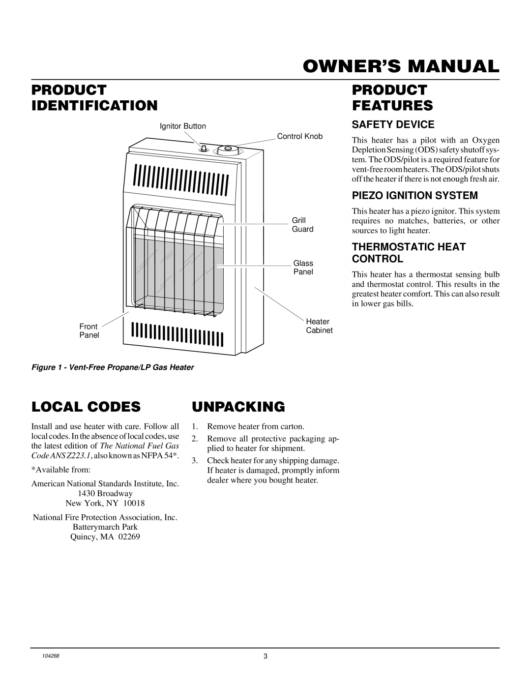 Desa CGP10TA, CGP10TLA installation manual Product Identification, Product Features, Local Codes, Unpacking 