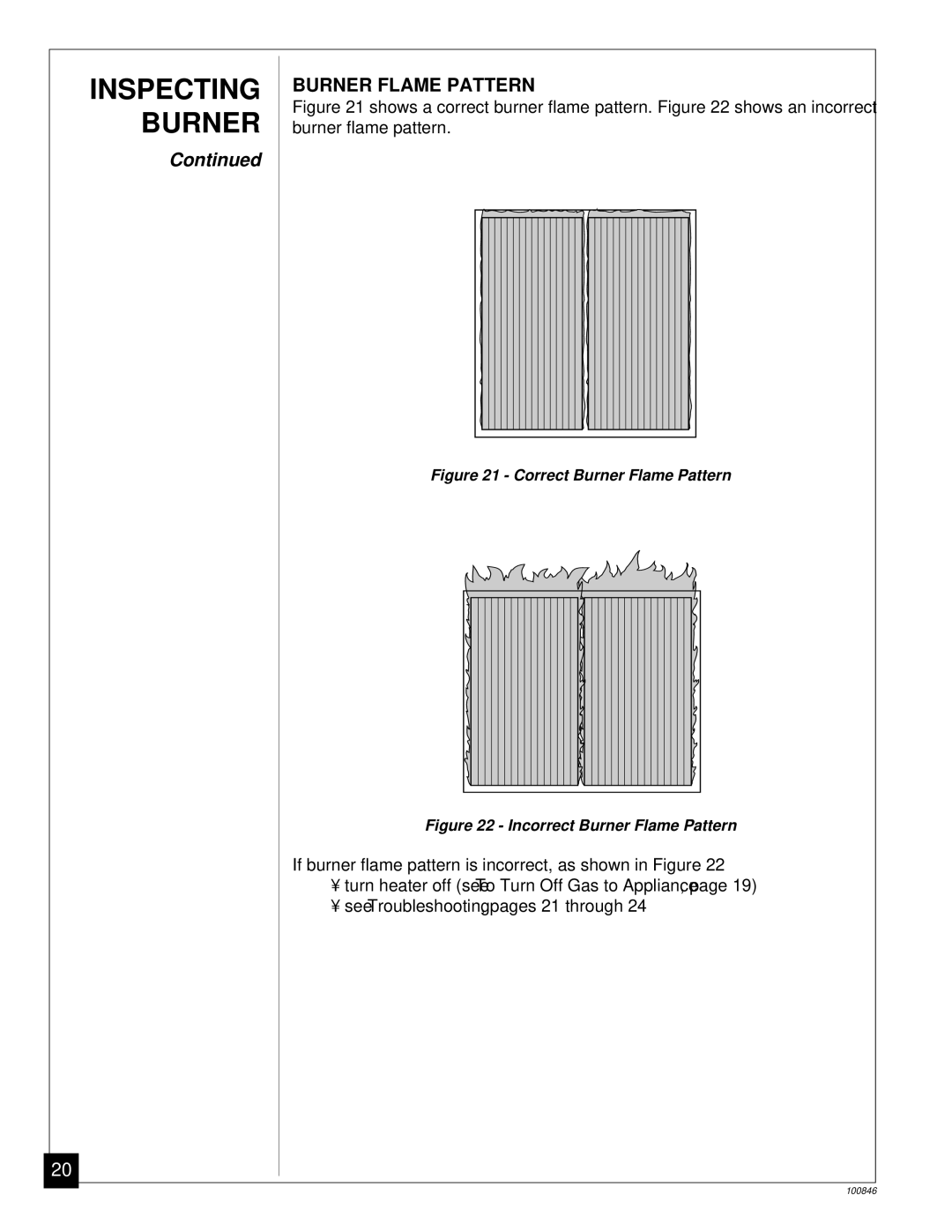 Desa CGP11A installation manual Inspecting Burner, Burner Flame Pattern 