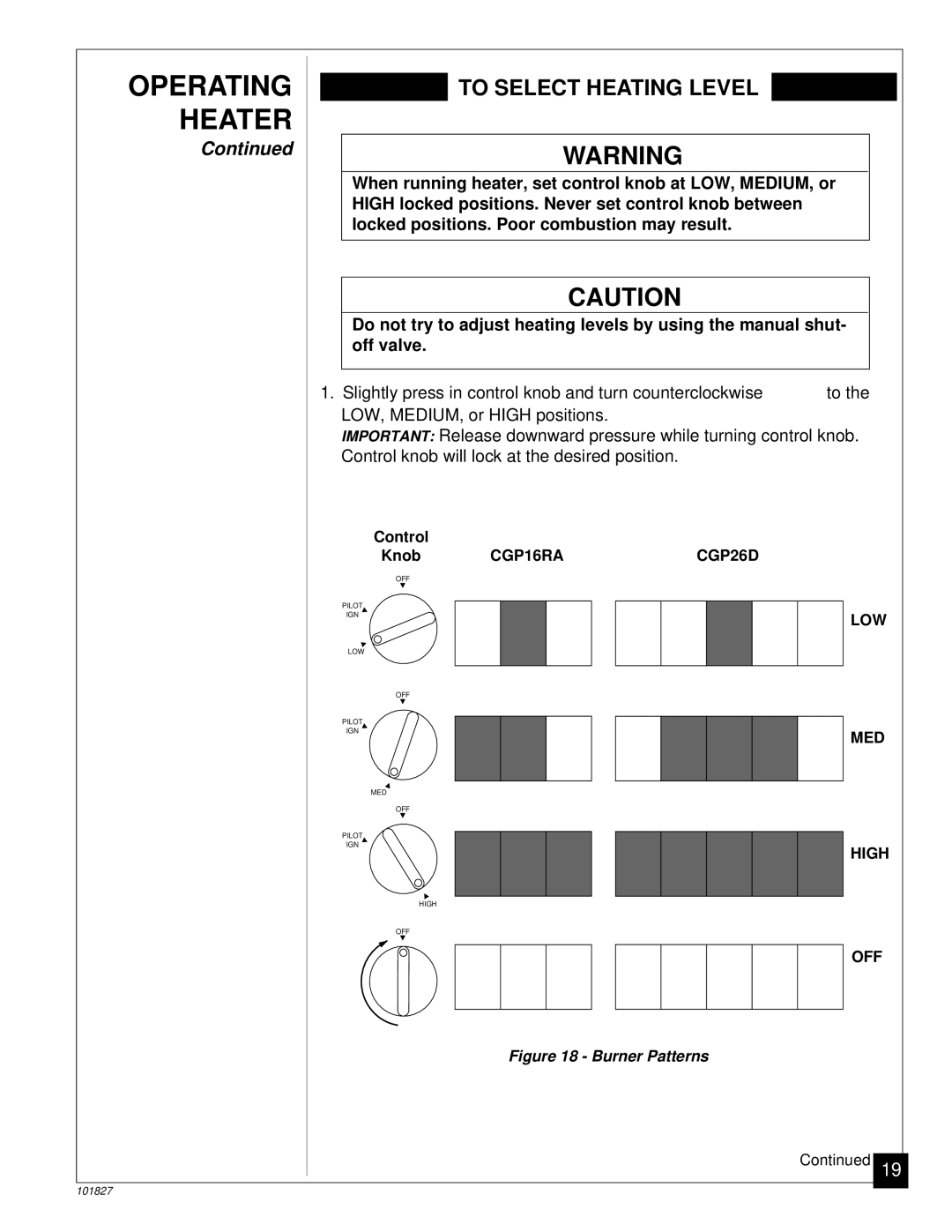 Desa CGP26D, CGP16RA installation manual To Select Heating Level 