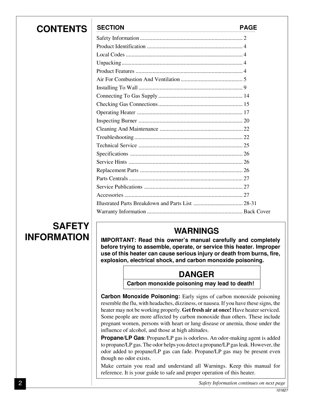 Desa CGP16RA, CGP26D installation manual Contents, Safety Information 