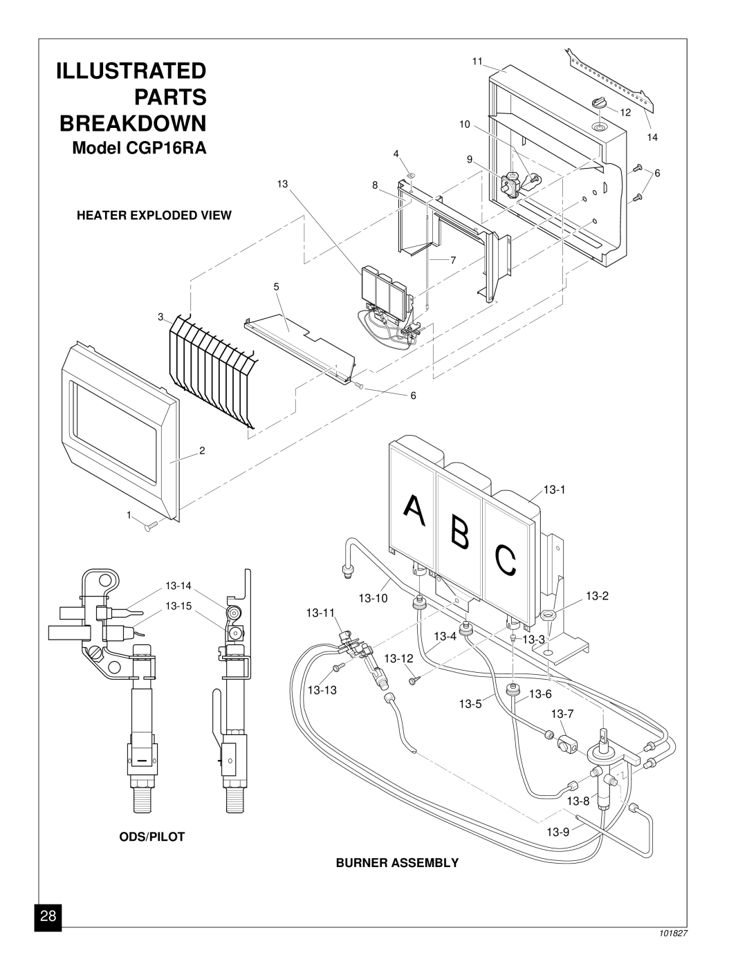 Desa CGP26D installation manual Illustrated Parts Breakdown, Model CGP16RA 