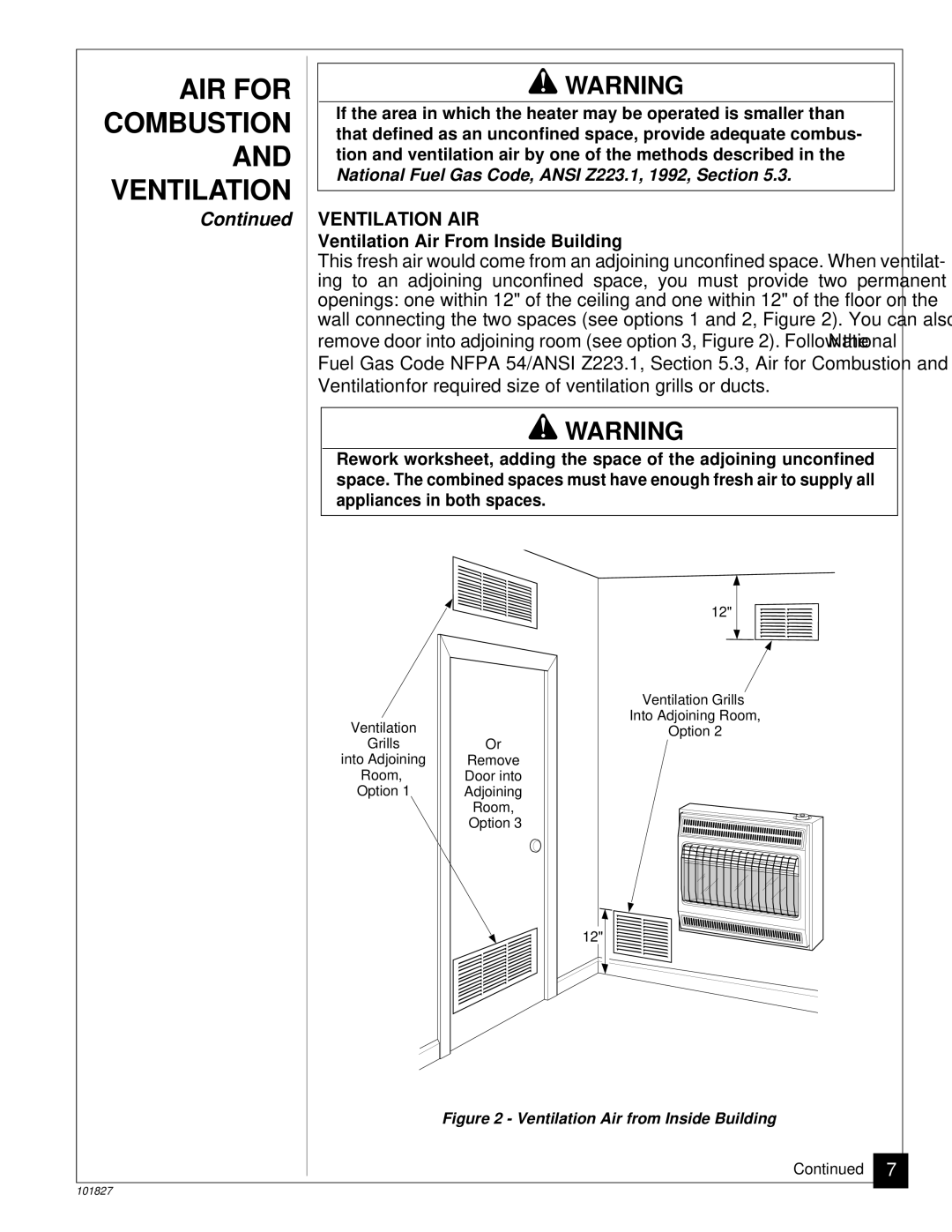 Desa CGP26D, CGP16RA installation manual Ventilation AIR, Ventilation Air From Inside Building 