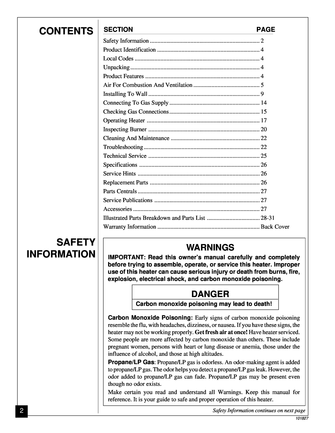 Desa CGP16RA, CGP26D installation manual Contents, Safety, Information, Warnings, Danger 