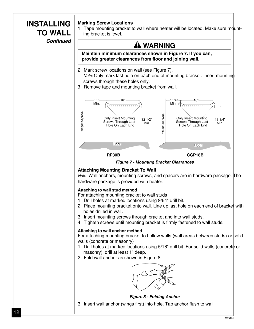 Desa CGP18B, RP30B installation manual Marking Screw Locations, Attaching Mounting Bracket To Wall 