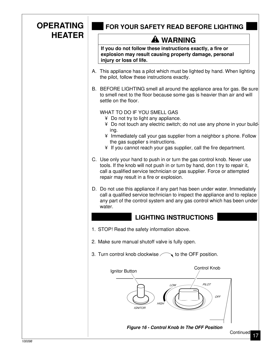 Desa RP30B, CGP18B installation manual Heater, What to do if YOU Smell GAS 