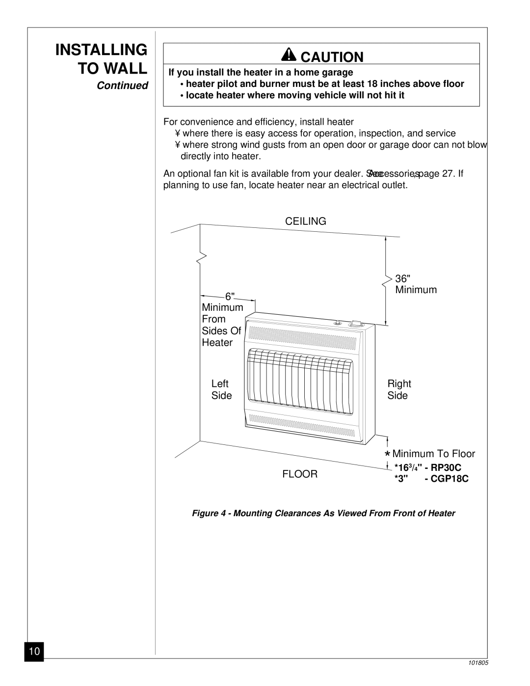 Desa CGP18C installation manual Ceiling, Floor, 16 3/ 4 RP30C 