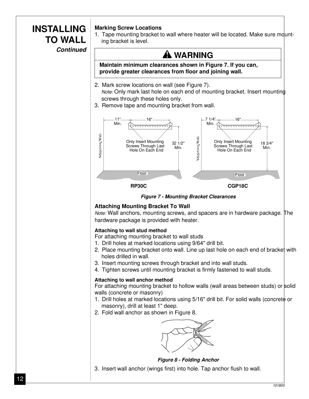 Desa CGP18C, RP30C installation manual Marking Screw Locations, Attaching Mounting Bracket To Wall 