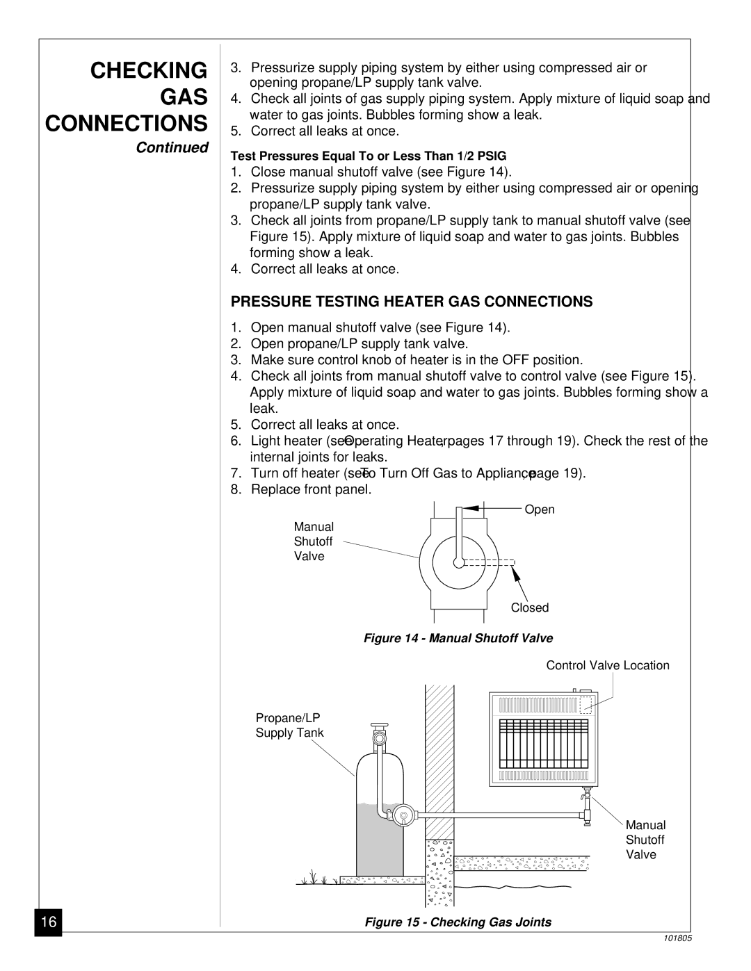 Desa CGP18C, RP30C installation manual Checking, Pressure Testing Heater GAS Connections 