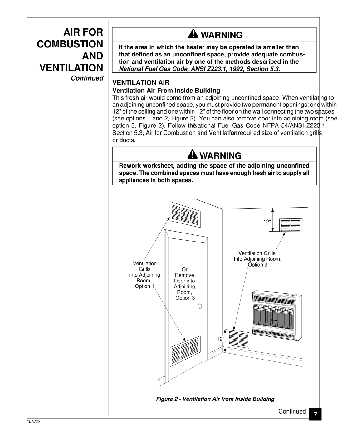 Desa RP30C, CGP18C installation manual Ventilation AIR, Ventilation Air From Inside Building 