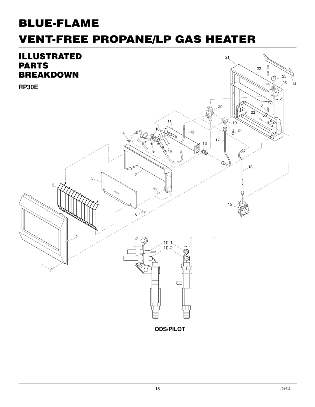 Desa CGP20LB, CGP20B installation manual Illustrated Parts Breakdown, RP30E, Ods/Pilot 