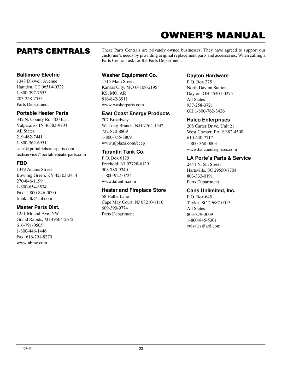 Desa RP30E, CGP20LB, CGP20B installation manual Parts Centrals, Fbd 