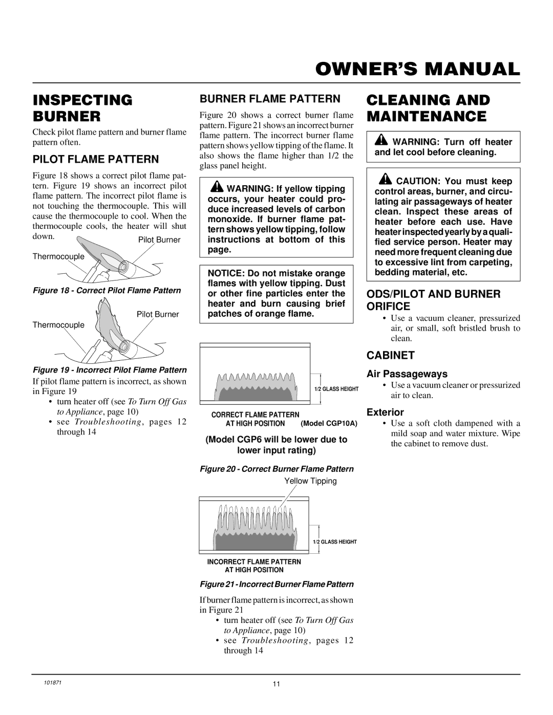 Desa CGP10A, CGP6 installation manual Inspecting Burner, Cleaning and Maintenance 