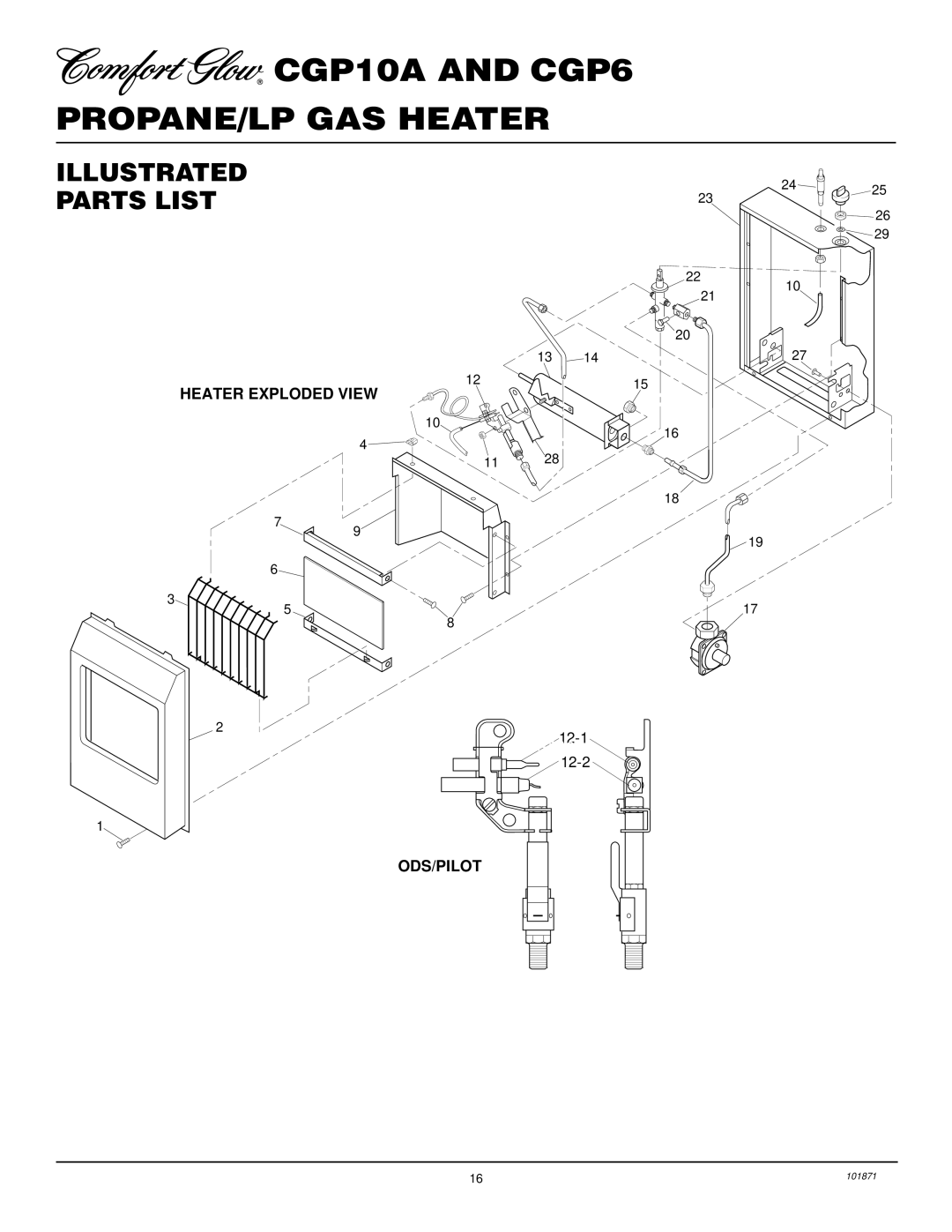 Desa CGP6, CGP10A installation manual Illustrated Parts List, Heater Exploded View, Ods/Pilot 