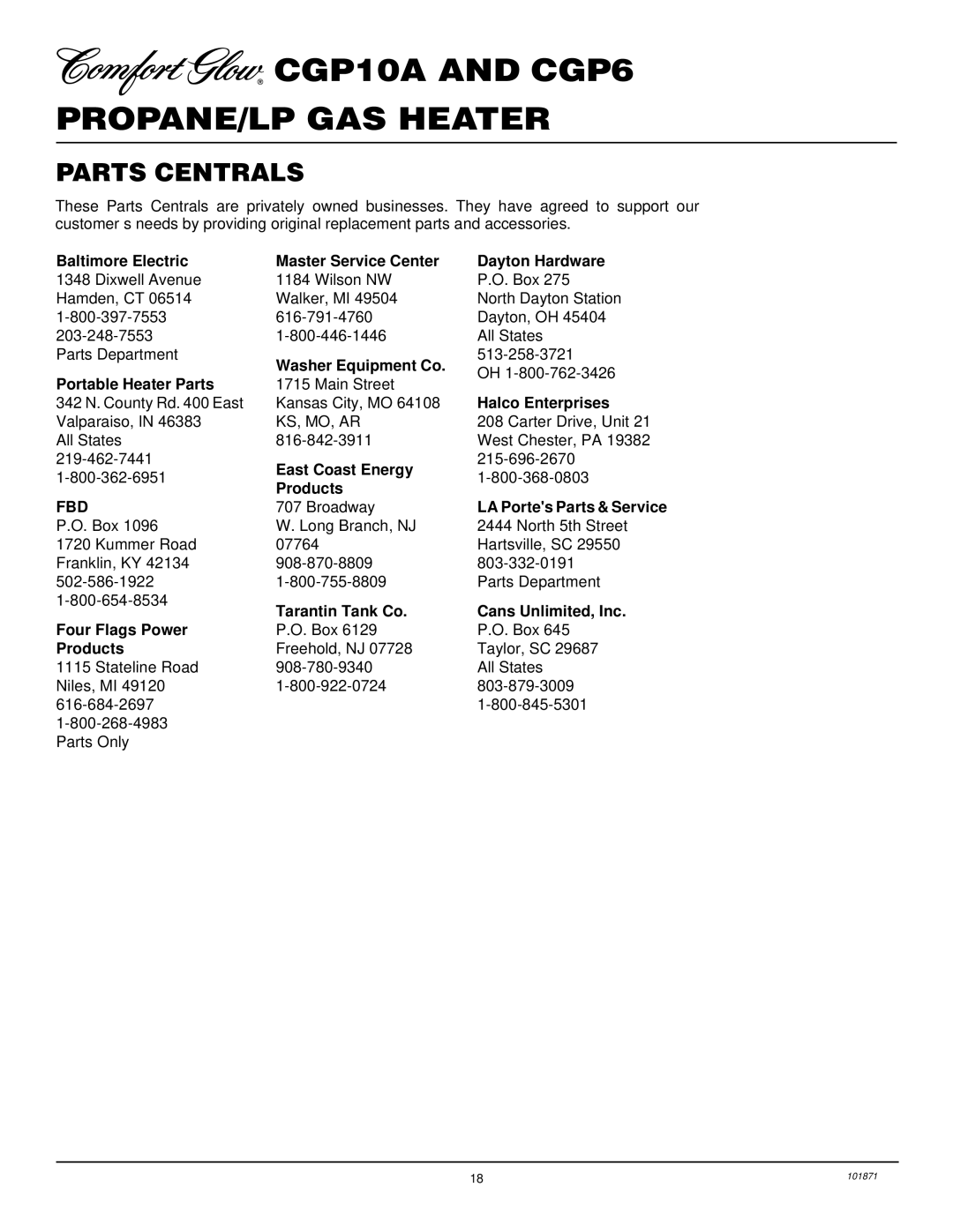 Desa CGP6, CGP10A installation manual Parts Centrals, Fbd 