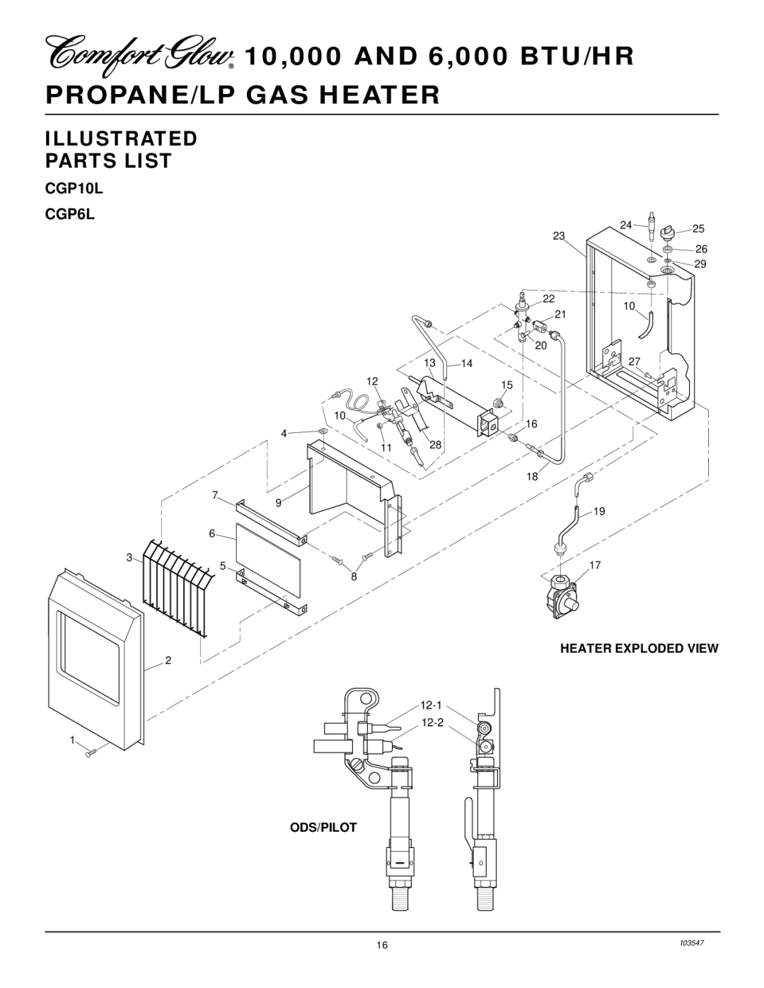 Desa installation manual Illustrated Parts List, CGP10L CGP6L 