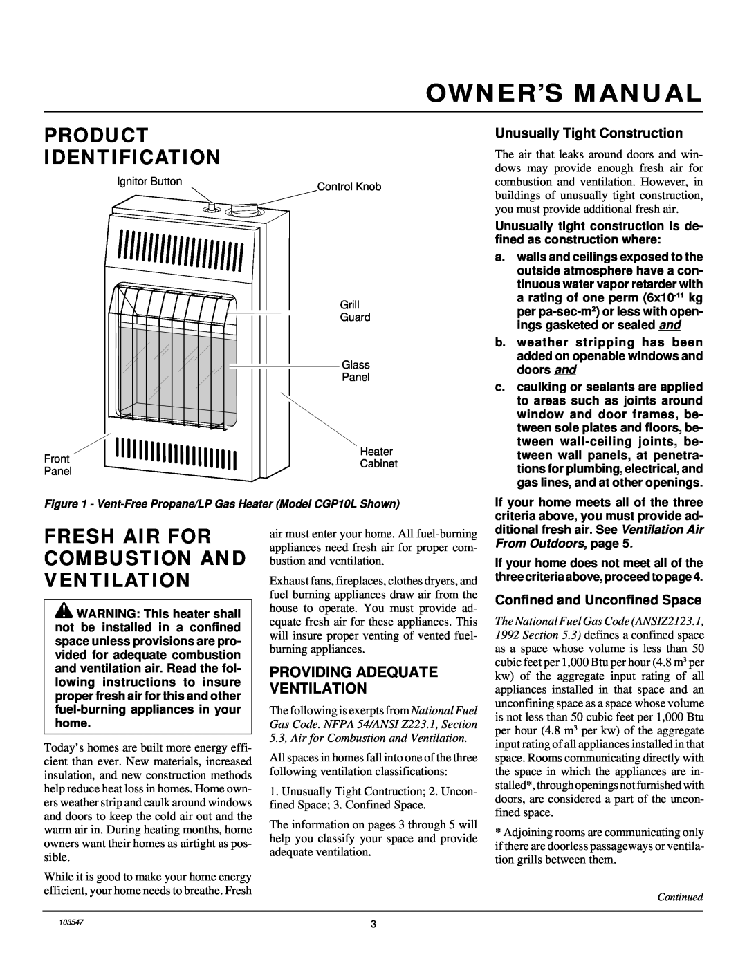 Desa CGP10L, CGP6L installation manual Product Identification, Fresh Air For Combustion And Ventilation 